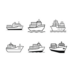 Obraz premium Container Ship Illustration, Vector, Cartoon, Line Art