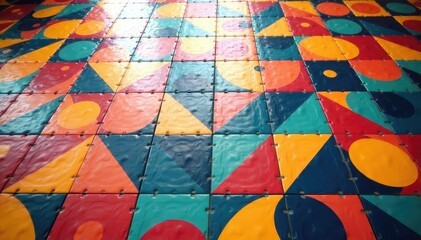 Fototapeta premium Geometric tile floor design repeating abstract shapes , background, mosaic