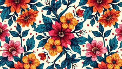 Intricate floral design, repeating seamlessly for textile prints , tileable, texture