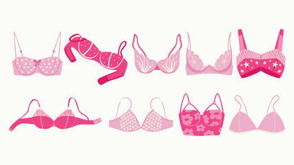 Flirty pink bras. Women's romantic lingerie. A set of romantic underwear.