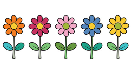 Simple Cartoon Flowers Clipart, Colorful Hand-Drawn Floral Vector Set, Cute Spring and Summer Bloom Illustration for Decoration