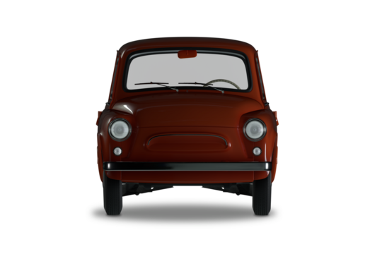 Vintage red car front view on isolated background. 3d render.