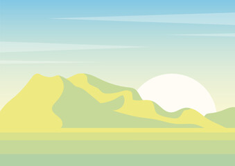 Morning desert landscape gradient dunes illustration. Eastern Africa travel poster. Morning panoramic sunrise