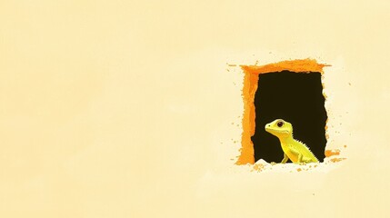 Tiny Lizard in Wall Niche, Small gecko peeking from a hole in a wall.