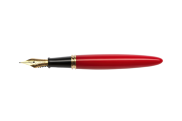 Elegant red fountain pen with gold nib, cut out