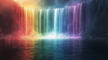 Cascading streams of digital particles flowing like a waterfall in a dark minimalist abstraction evoking data transfer