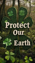 Four-Leaf Clover Promoting Environmental Protection in Lush Green Forest