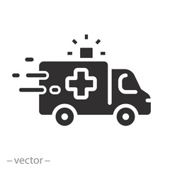 outline emergency car, ambulance icon, medicine van, care medic support, flat vector illustration