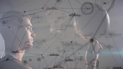 Spinning basketball, person with data processing animation overlay in school setting - Powered by Adobe