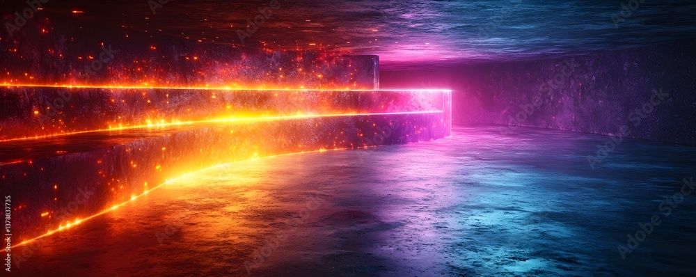 Poster glowing pipeline with vibrant stages indicating progress