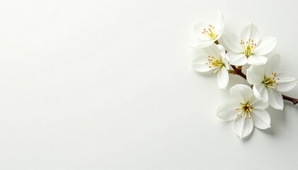 Fototapeta premium Delicate white blossoms against pure white backdrop, elegant, clean