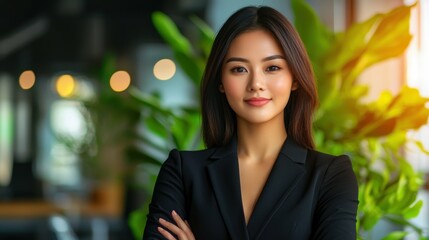 Obraz premium Business event portrait of a beautiful asian woman in a modern office professional environment confident viewpoint
