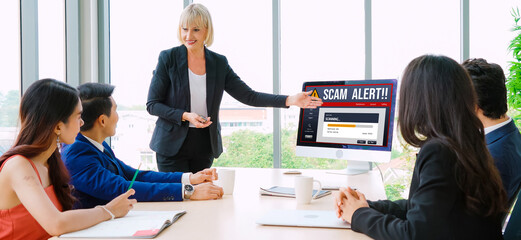 Cyber security software show alert of cyber attack for protection snugly. Danger from virus, phishing and cyber fraud.