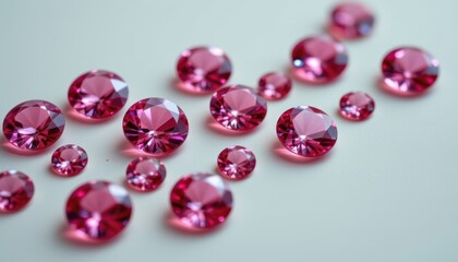 Sparkling Gemstones Depict a collection of sparkling gemstones in shades of pink, arranged artistically against a soft background.