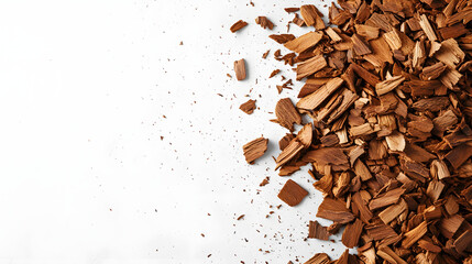 Whole sandalwood shavings in different sizes scattered