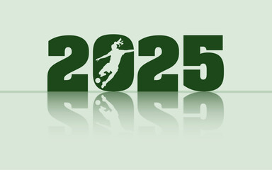 Women soccer 2025 as vector graphic. The icon image shows the year, a women soccer soccer player and a shadow.