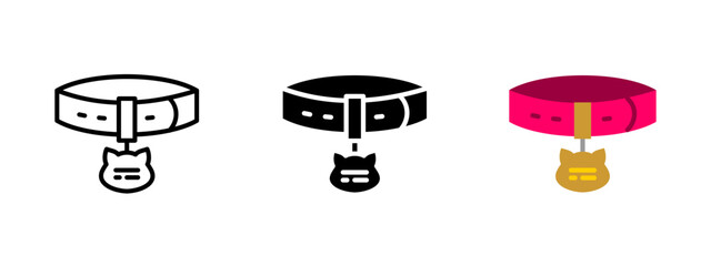 Pet collar icon. Cute animal neckband with ID tag vector illustration. Safety accessory for cat identification and protection symbol. Domestic pet care and animal-themed design pictogram.