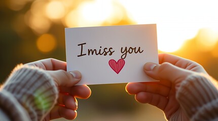 hands holding a note that say I miss you