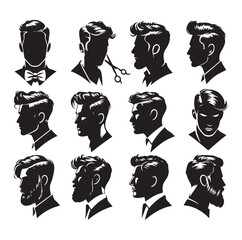 Men hair silhouette vector design Vector isolated hairstyles set.