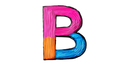 Colorful hand drawn letter B on a transparent background