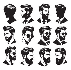 Men hair silhouette vector design Vector isolated hairstyles set.