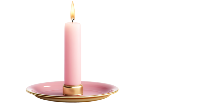 Elegant pink candle with gold holder on a stylish plate