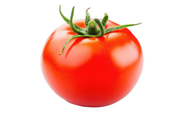 Fresh red tomato isolated on black background with green stem highlight, cut out