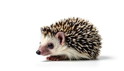 Obraz premium A tiny hedgehog, curled into a ball, isolated on pure white background , simple, single, ball
