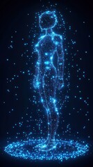 Abstract female figure, glowing, dark background, digital art