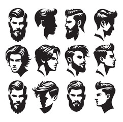 Men hair silhouette vector design Vector isolated hairstyles set.