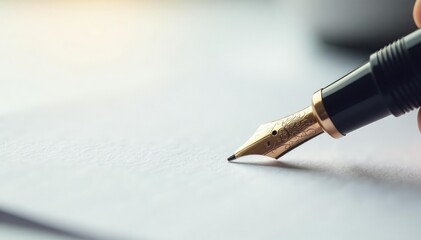 Fototapeta premium Elegant calligraphy pen poised above pristine white paper , ink, isolated, texture