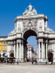 Lisbon, Portugal. Iconic Rua Augusta Street Triumphal Arch in Praca do Comercio Square or Terreiro do Paco. 18th Century neoclassical
