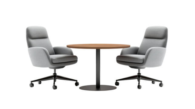 Modern office furniture with gray chairs and wooden table