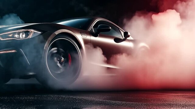 High-performance Car Doing a Burnout With Smoke Drifting Generative AI