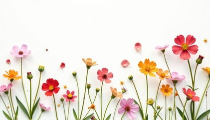 Delicate scattered wildflowers on white, minimalist style, delicate, simple floral