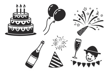 celebration icons set of birthday party icons