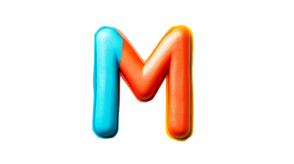 Colorful letter M in vibrant blue and orange on transparent background