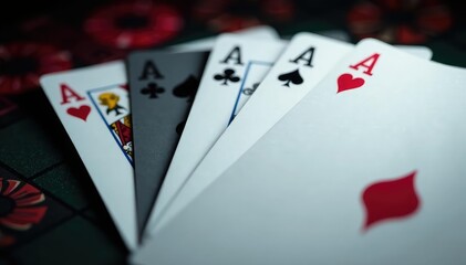 Obraz premium Four aces in a square formation; a classic poker hand , four of a kind, four, hand