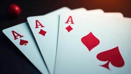 Obraz premium Four aces fanned out, showing card backs and faces , cards, victory