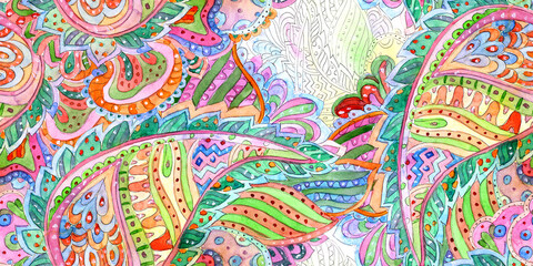 seamless texture with abstract pattern of paisley. watercolor painting