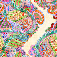 seamless texture with grungy pattern of paisley. watercolor painting