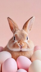 Fototapeta premium Sweet Easter Rabbit Portrait amid Spring Eggs