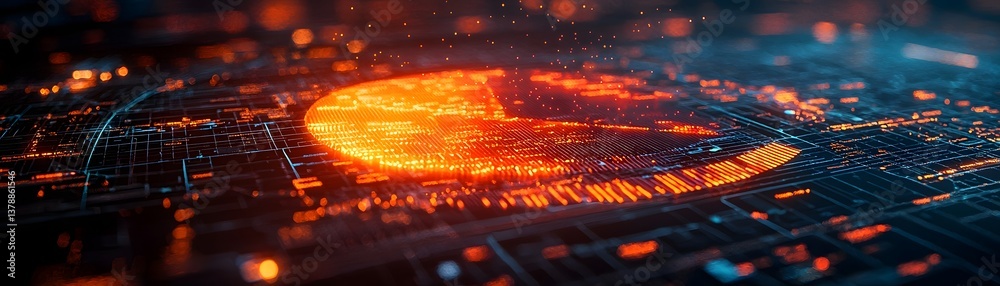 Poster futuristic data analytics display with glowing pie chart