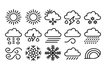 weather editable stroke outline icons set isolated