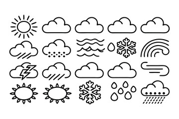 weather editable stroke outline icons set isolated