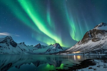 Magical Northern Lights Over Winter Landscape