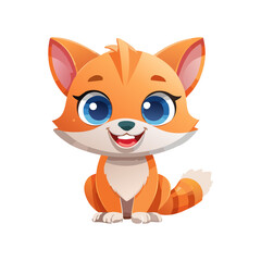 Fototapeta premium Cute Cartoon Fox Character With Big Eyes on Orange Background. Vector illustration. Generative Ai