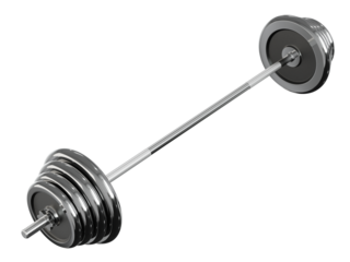 Cast Iron Black Adjustable Barbell, weightlifting gym equipment, side view, isolated on white background. 3D illustration