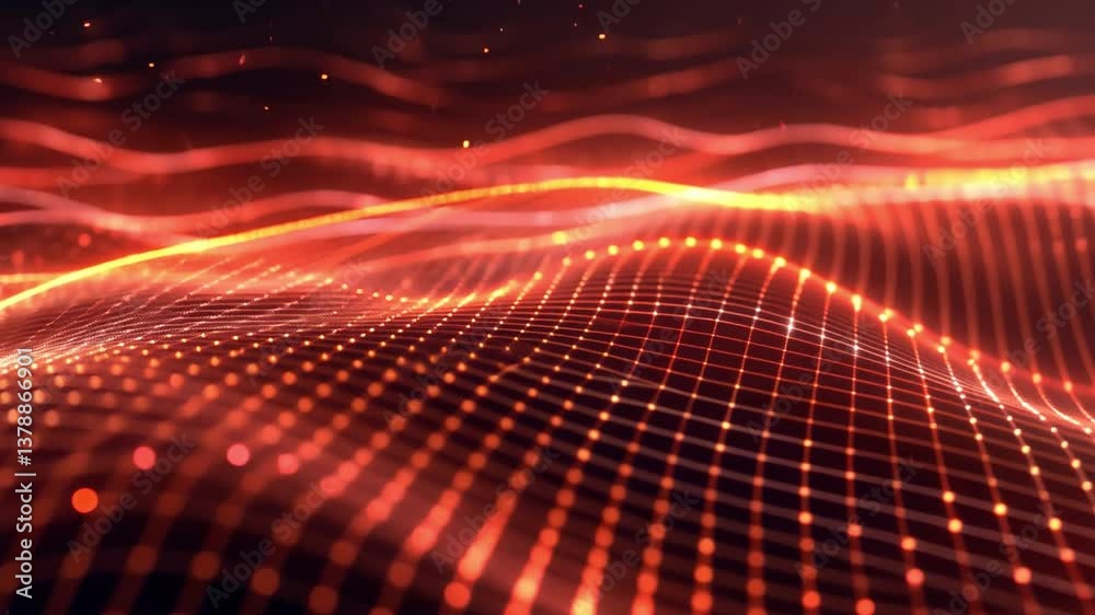 Poster dynamic abstract waves glowing red lines and dots create network of energy and movement in mesmerizi