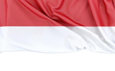 Waving flag of Indonesia isolated on plain white background with copy space below, perfect for presentations. 3D Rendering